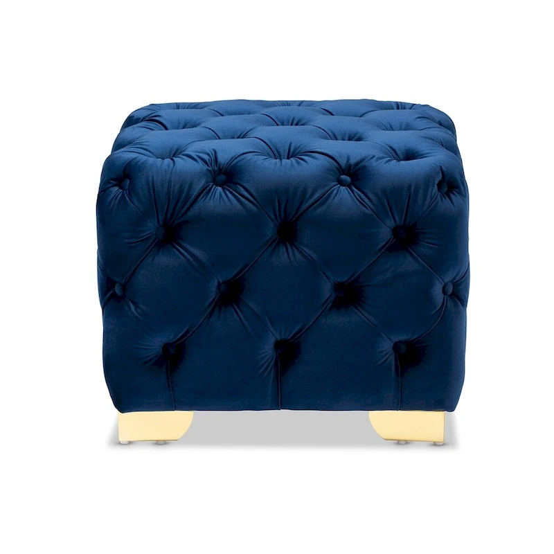 Glam Velvet Ottoman with Gold Legs