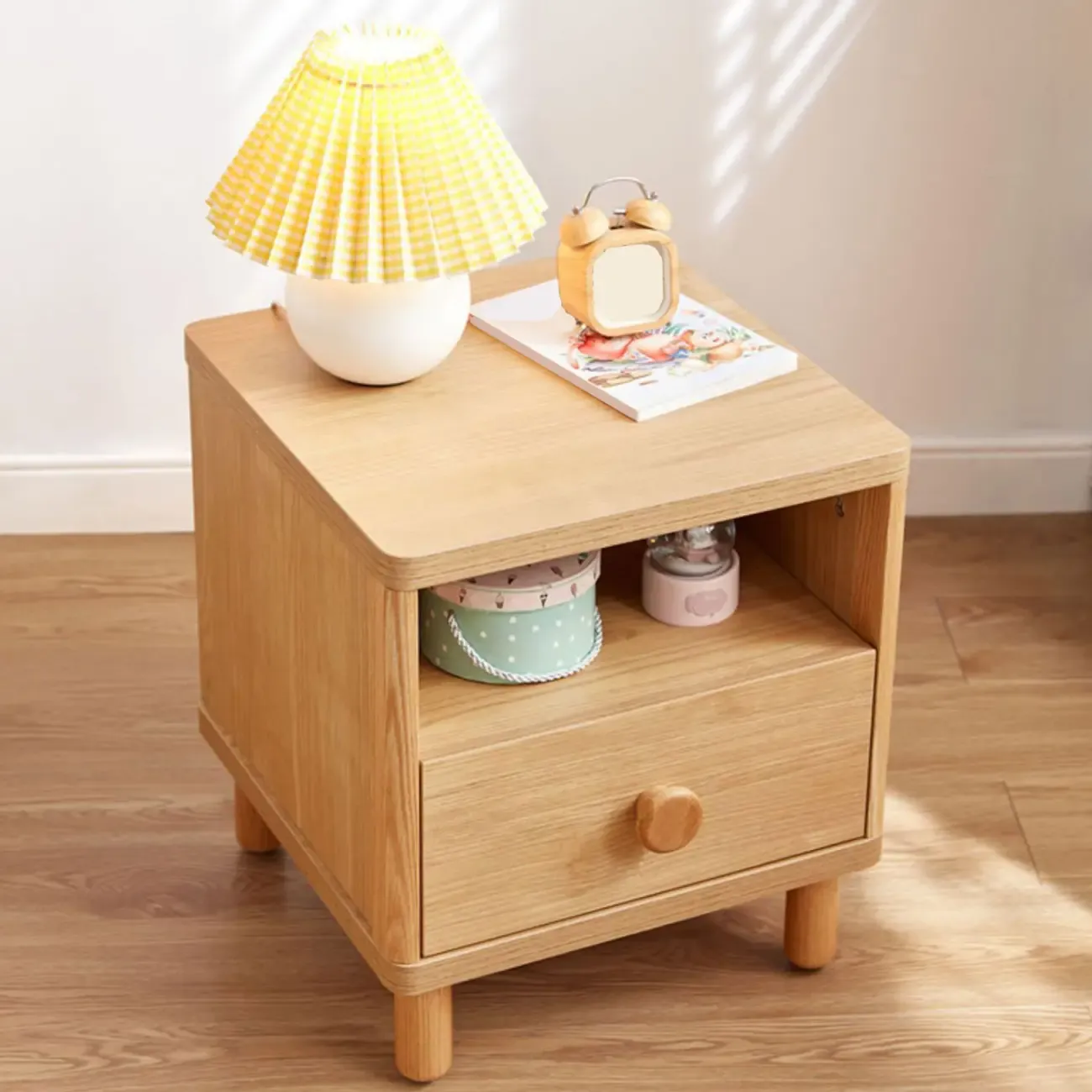 Childroom Solid Wood  2-Tier Small Nightstand with Legs