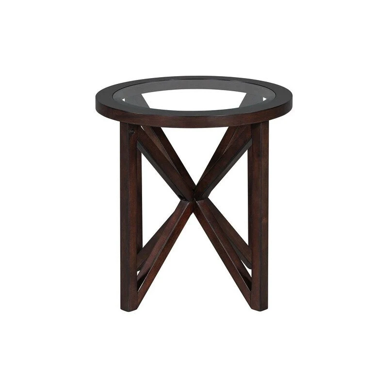 Modern Glass Coffee Table X-Cross Solid Wood Base End Table