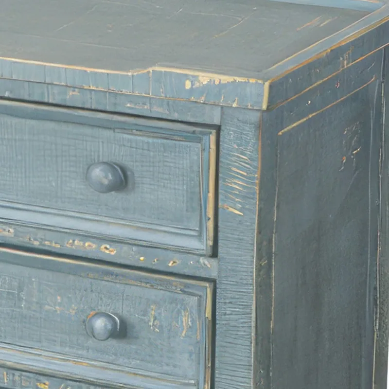 Rena Side End Table with 3 Drawers, 28 Inch Rustic Green Mahogany Wood