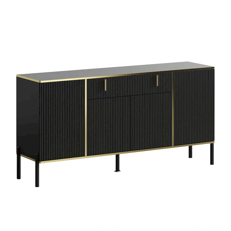 Modern Sideboard Storage Cabinet with Golden Metal Legs - Buffet Credenza for Kitchen Dining Living Room - Particle Board
