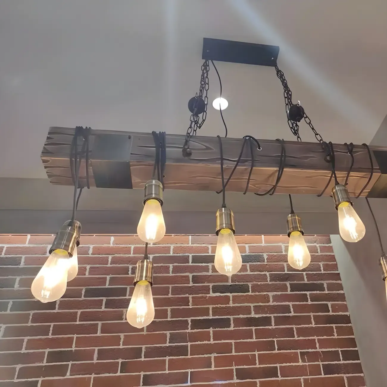 Industrial Brown Wood Large Island Hanging Light