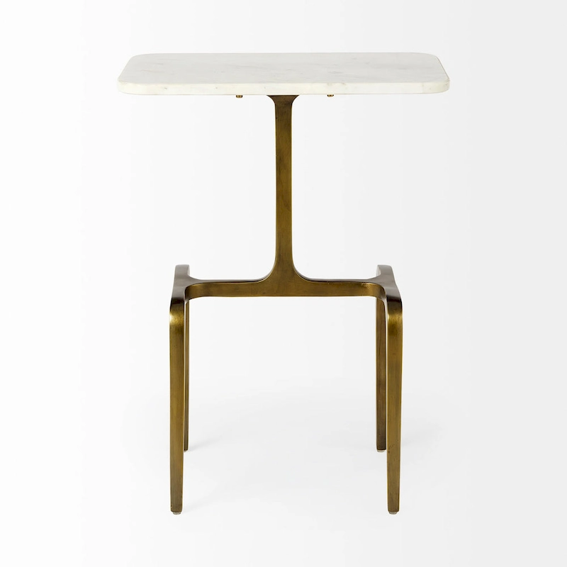 Preston White Marble Top w/Gold Metal Base Rectangular Accent Table - 17.3L x 11.3W x 22.8H