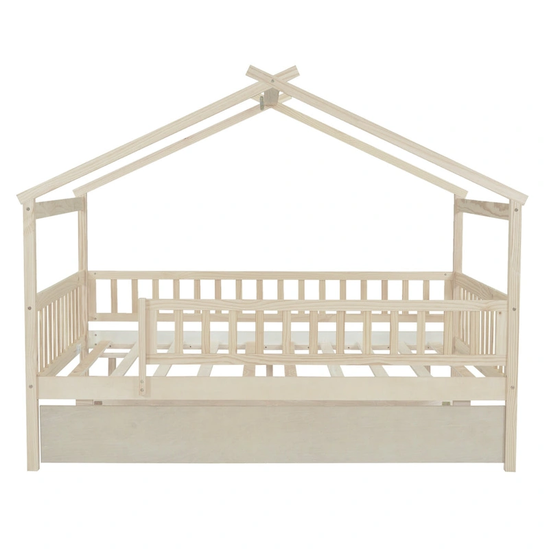 Full Pine House Bed with Twin Trundle
