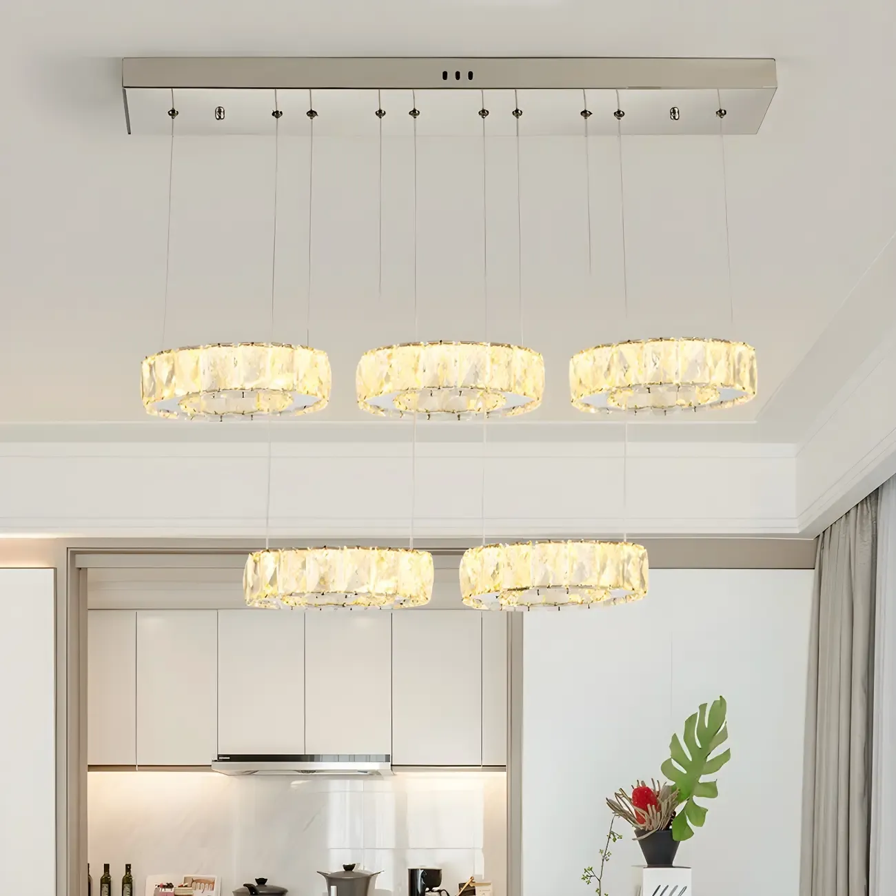 Elegant Crystal LED Kitchen Pendant Light with Remote