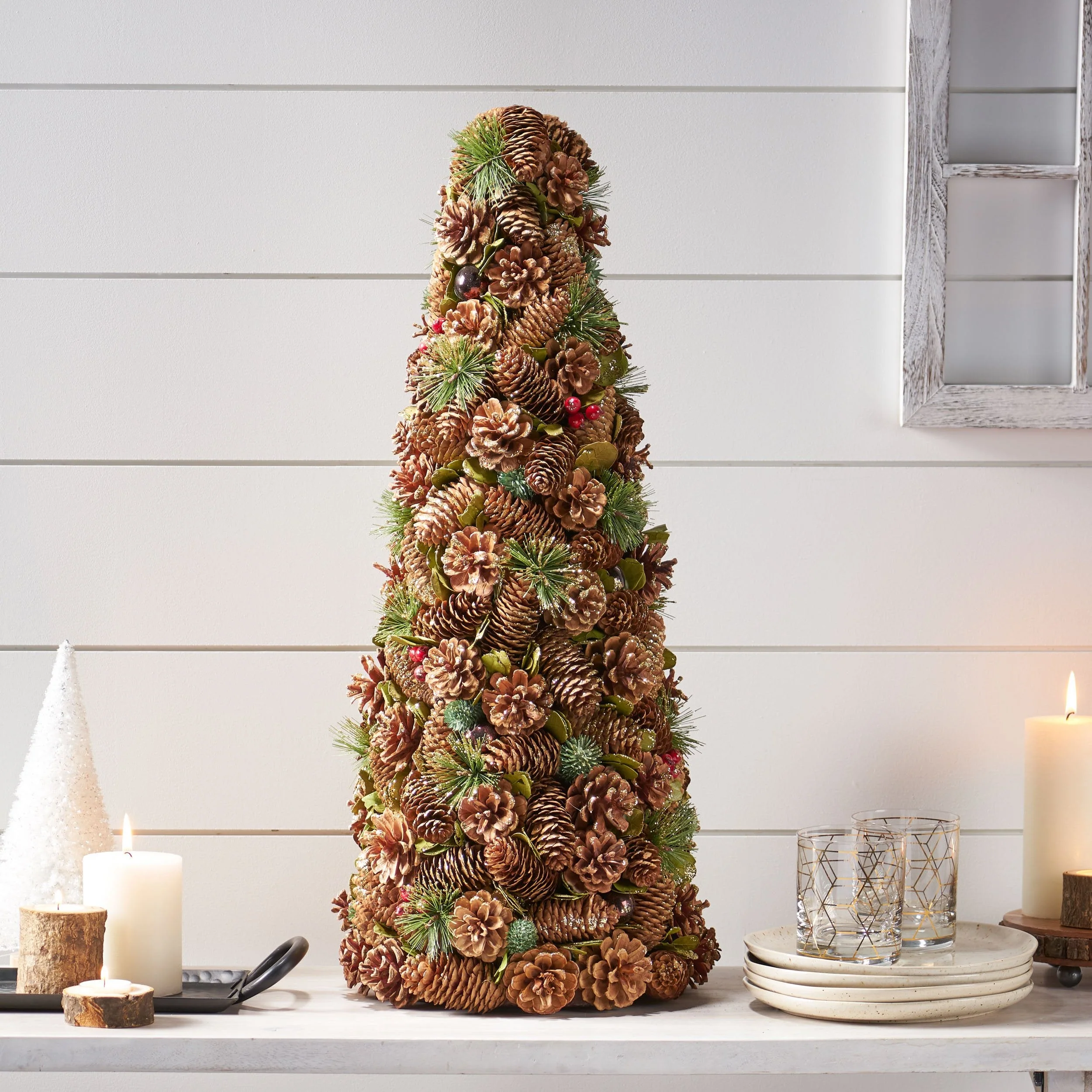 Pre-Decorated Pine Cone and Glitter Unlit Artificial Tabletop Christmas Tree - NH856313