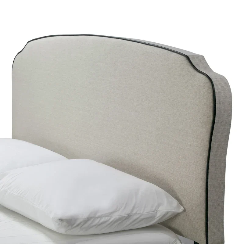 Beige Fabric Queen Bed with Contrasting Piping Accent
