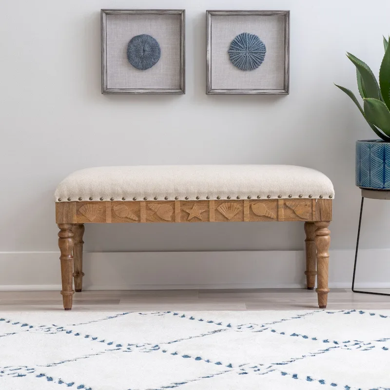 Barlow Upholstered Wood Seashell Entryway Bench