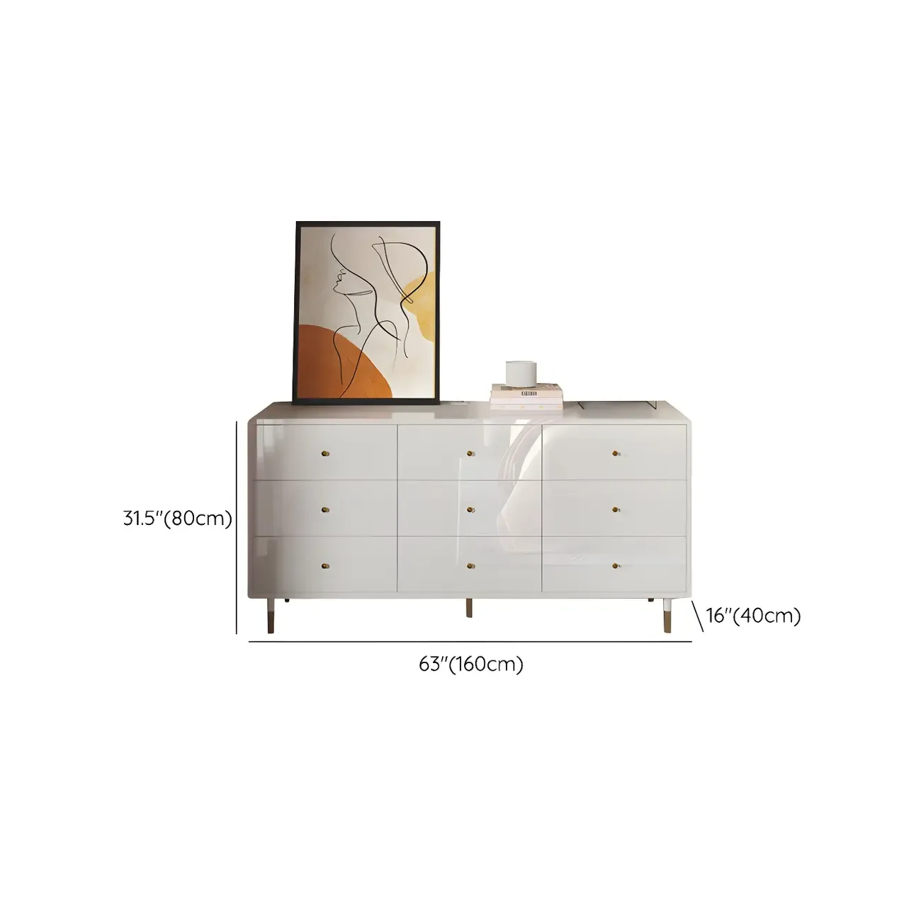 Modern Wooden White Dresser with Gold Handles
