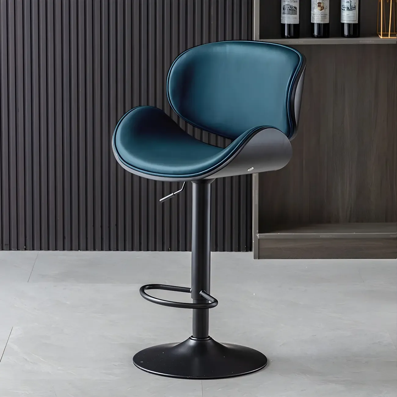 Arched Blackish Green Leather Swivel Adjustable Bar Stool