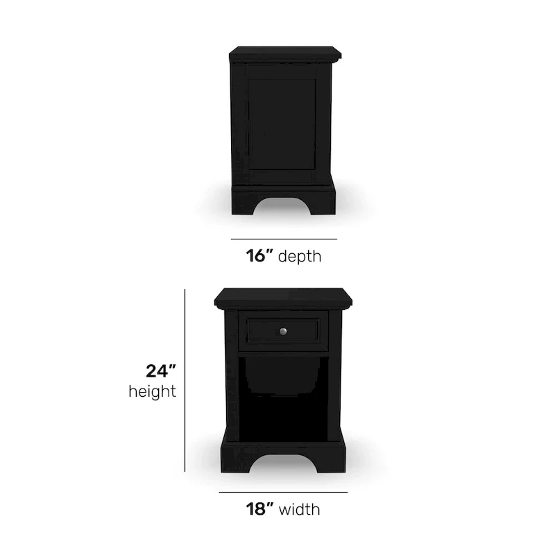 Black 1-Drawer Nightstand – Single Unit