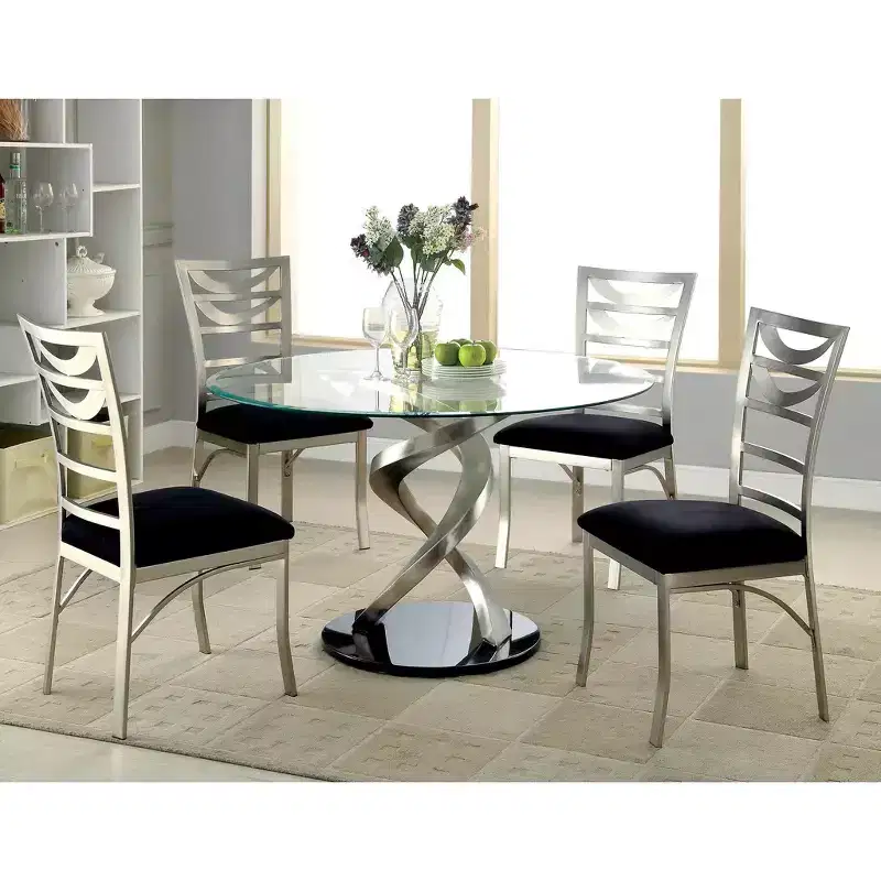 2 Microfiber and Metal Dining Chairs in Silver and Black
