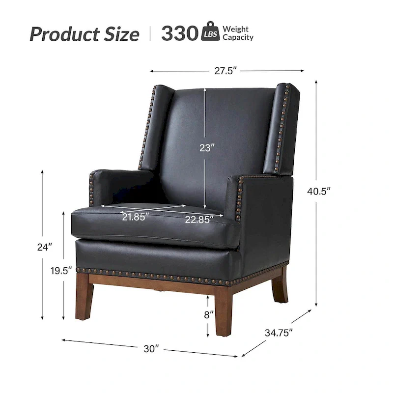 Lourdes Genuine Leather Armchair with Solid Wood Frame and Removable Seat Cushion by HULALA HOME
