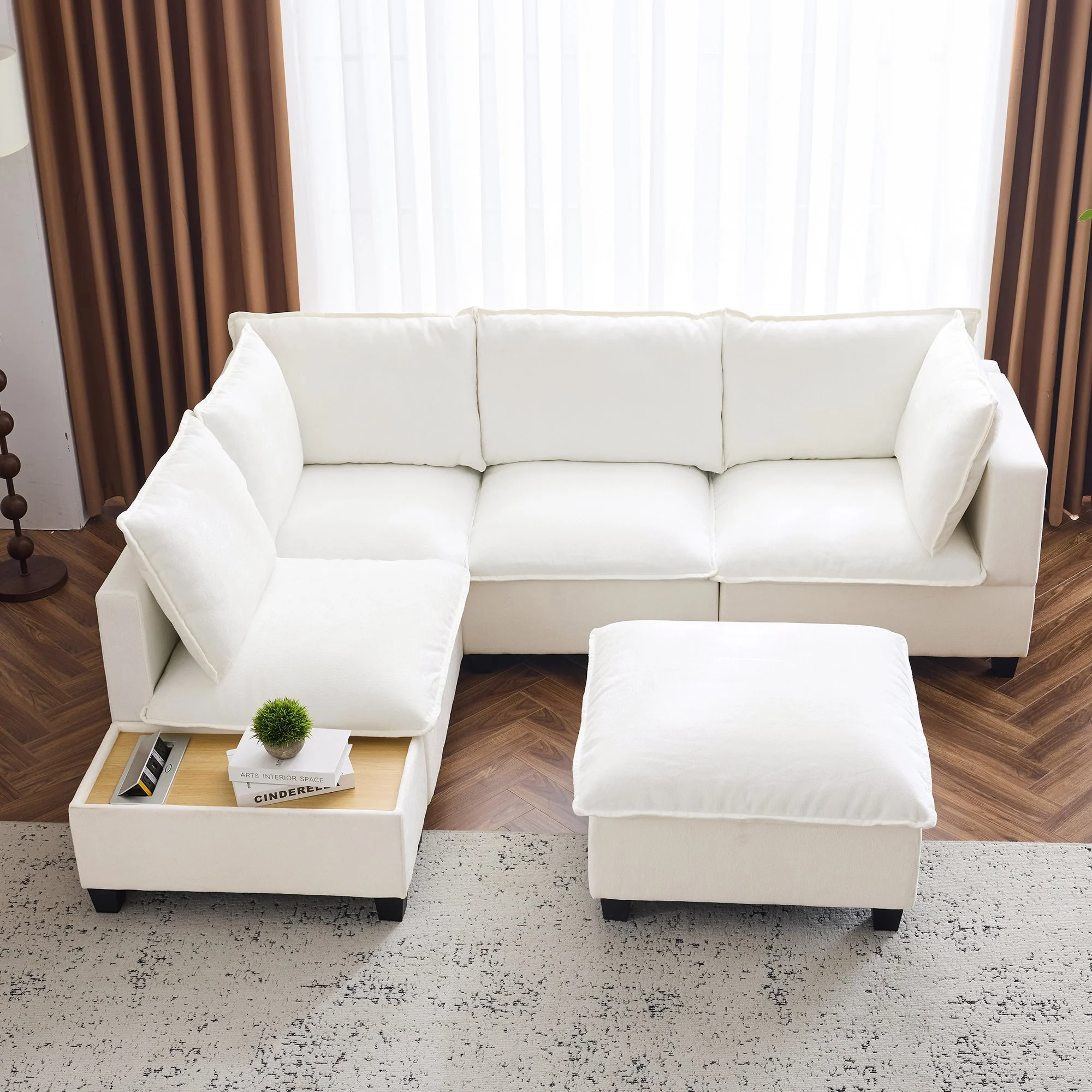 Walker Edison | Cloud Modular U-shaped Sectional Sofa with Ottoman and Coffee Table