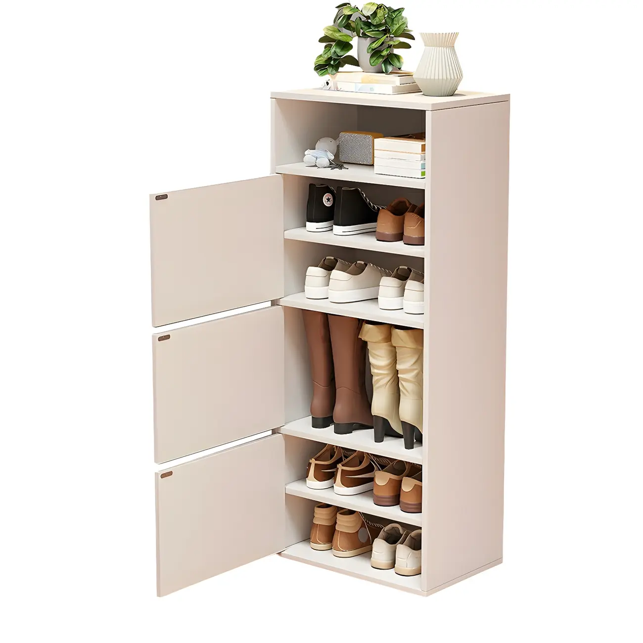 Modern White Tall Shoe Cabinet with Adjustable Shelves