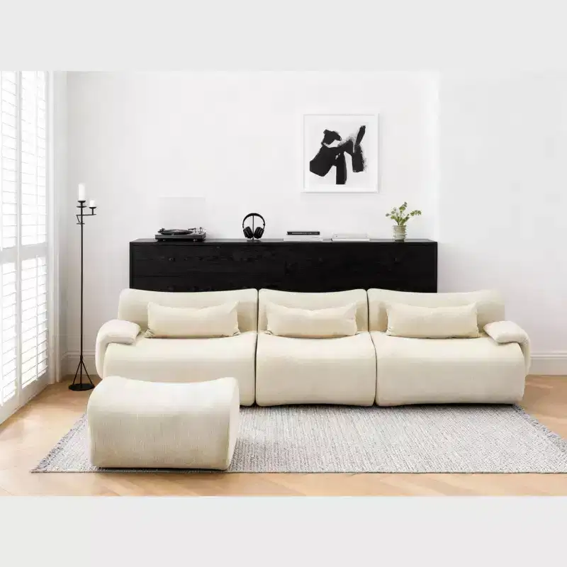 GDFStudio Yugi Modern 117 3-Seater Boneless Sectional Sofa with Curved Armrests and Streamlined Design