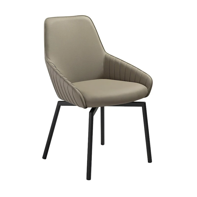 23-Inch Swivel Dining Chair Set of 2, Curved Gray Faux Leather with Black Base