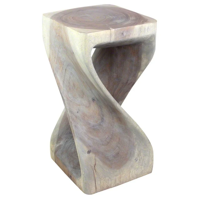 Original Wood Twist Stool 12 X 12 X 23 In High Grey Oil - 12 x 12 x 23