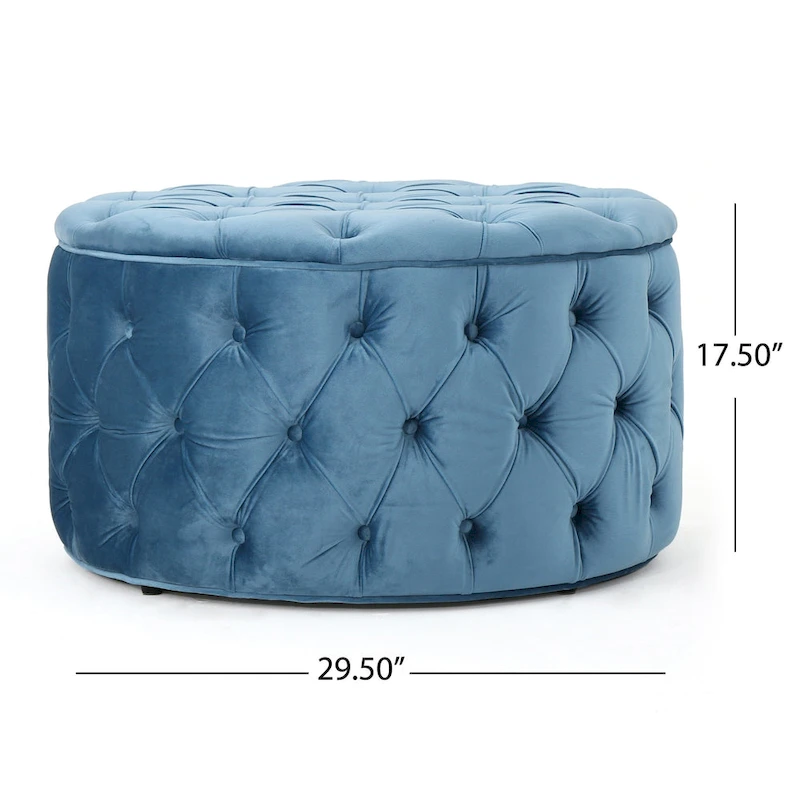Zelfa Modern Glam Tufted Velvet Round Ottoman by Christopher Knight Home