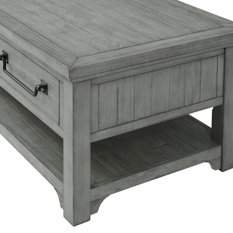 2-Drawer Solid Pine Coffee Table – Dove Grey, Coastal Style, Single