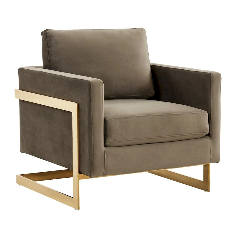 LeisureMod Lincoln Mid-Century Velvet Accent Arm Chair With Gold Frame - 34