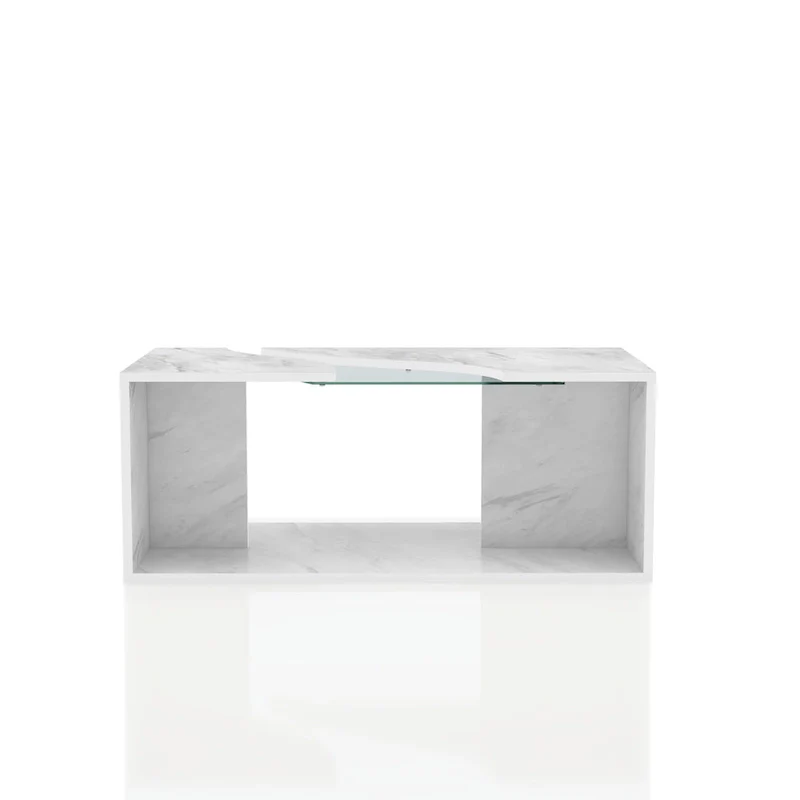 Kobe Modern Faux Marble Veneer Coffee Table with Shelf by Furniture of America