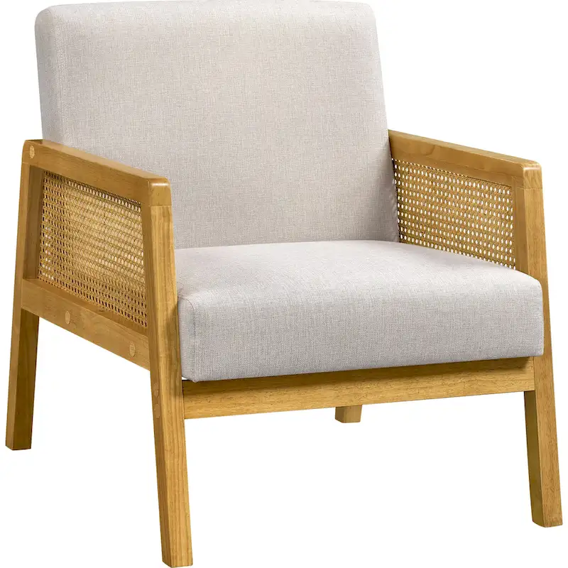 Yaheetech Modern Upholstered Fabric Accent Chair with Rattan Sides - 273031