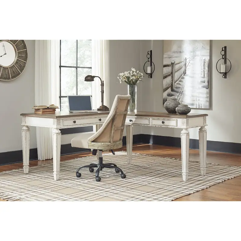 Realyn Antique White/Brown 2-Piece Home Office Lift Top Desk
