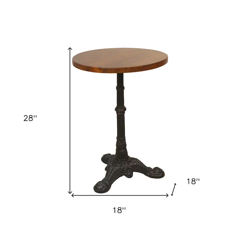 HomeRoots 28 Black And Wood Brown Solid Wood And Iron Round End Table - 28