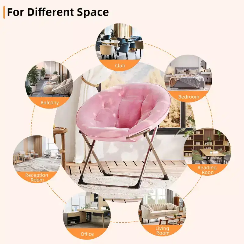 Comfy Saucer Chairs, Folding Reading Lounge Chair, Cozy Faux Fur Living Room Chair with Soft Thick Padded Seat Metal Frame, Modern Style Home