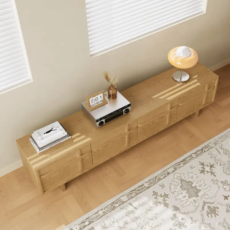 78.74  Modern TV Stands,Natural Wood Texture,Media Console With 4 Cabinets, Solid Wood Veneer,Fully Assembled - 78.87