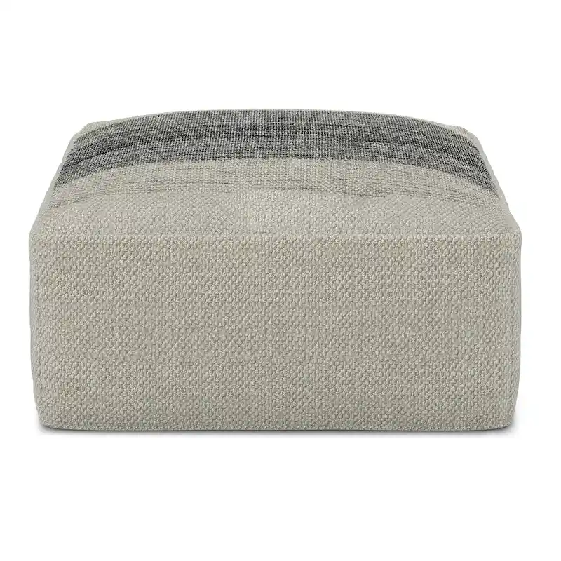 WYNDENHALL Irena Square Woven Pouf in Grey and White Recycled PET Polyester