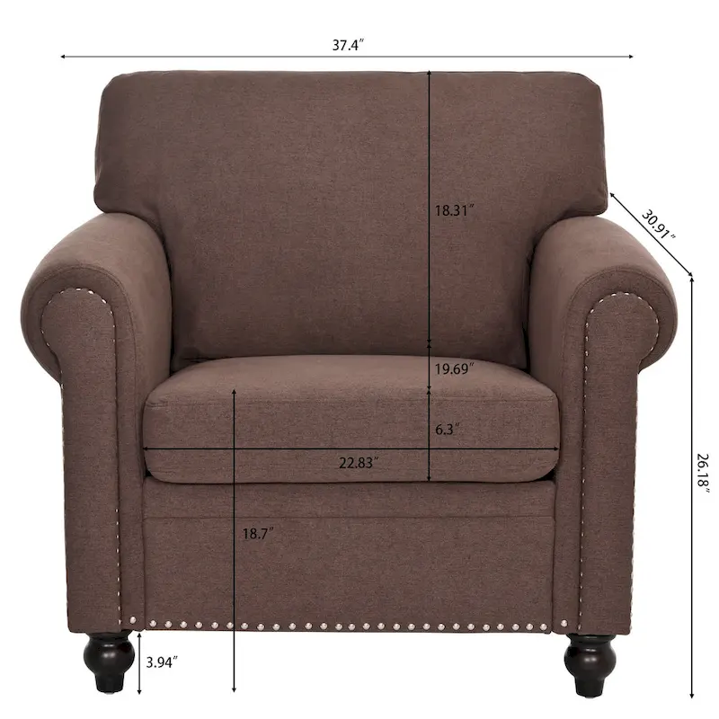 Brown 37.4 Accent Chair with Nailheads