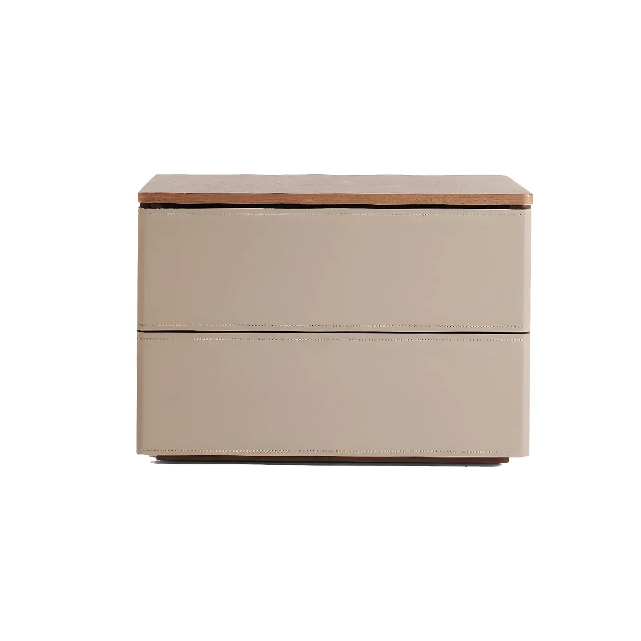 Modern Wood Top Leather Dual-Tone 2 Drawers Nightstand
