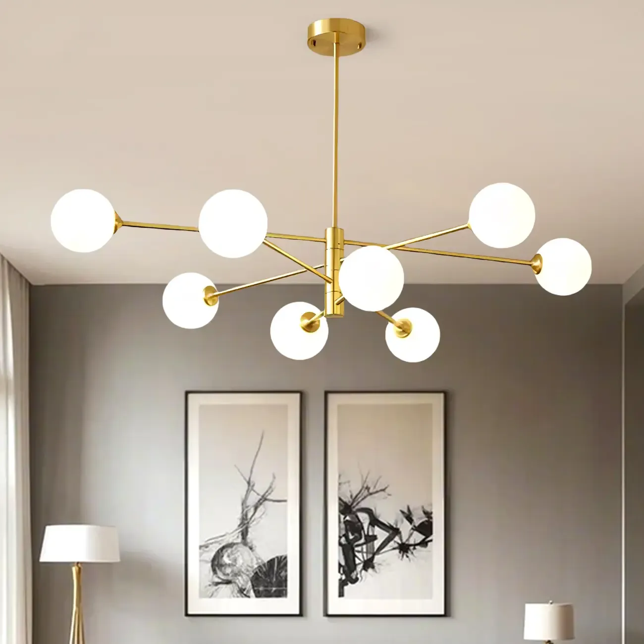 Modern 8-Light Glass Globe Sputnik Chandelier