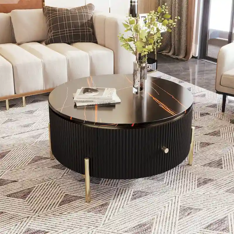 Merax Modern Round Coffee Table with 2 large Drawers
