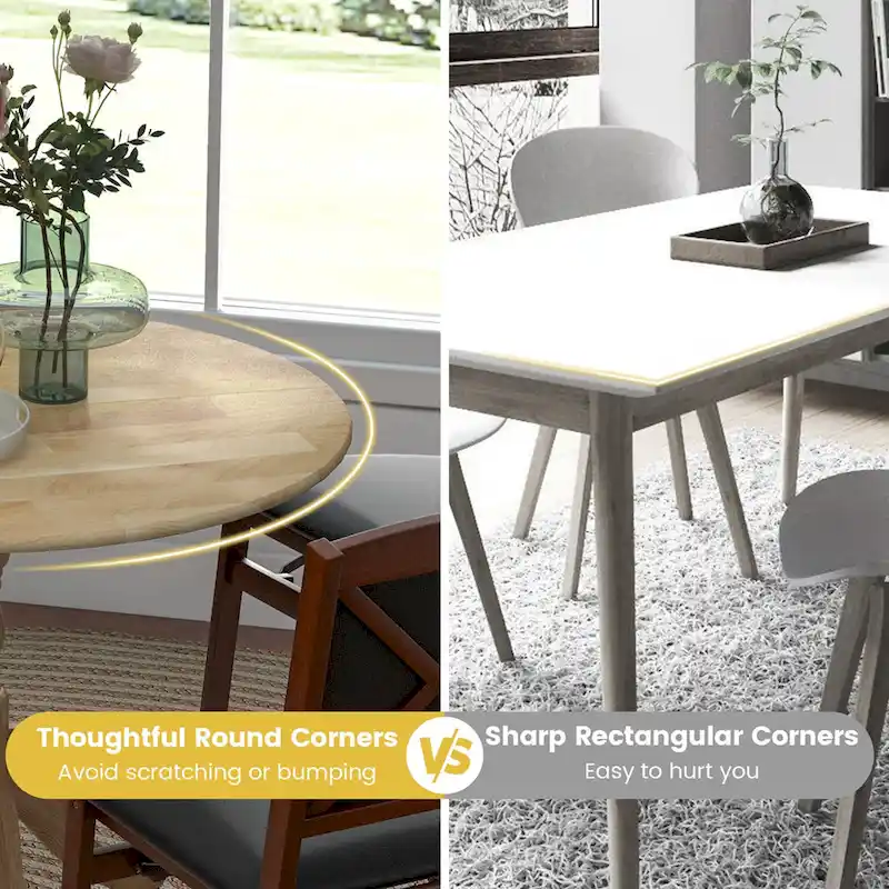 39-Inch Round Rustic Dining Table with Rubber Wood, Splayed Legs, 4-Person Capacity for Kitchen