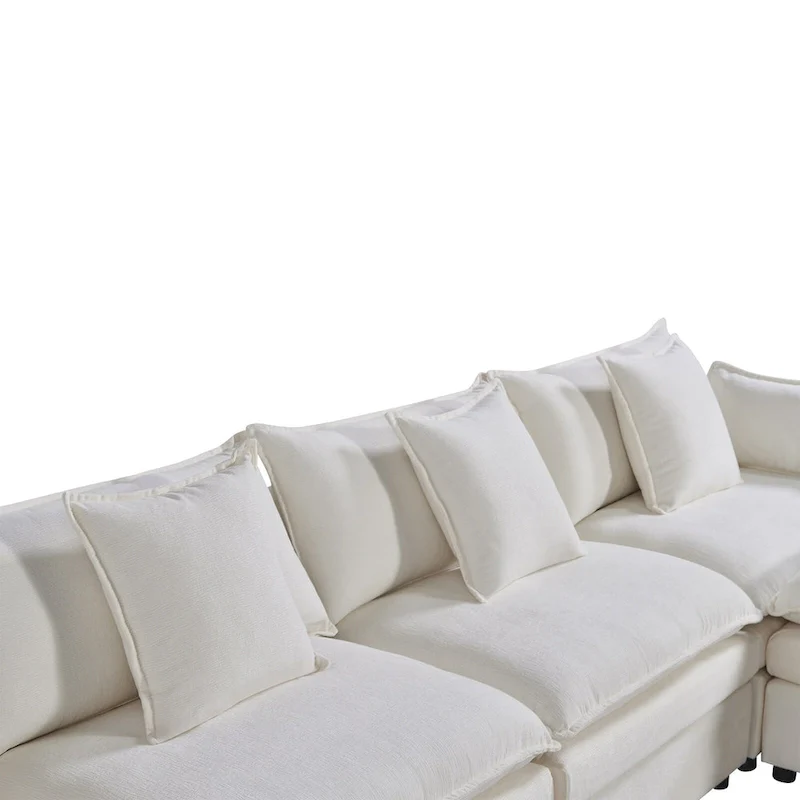 Spacious 142.52 U-Shaped Chenille Sectional Sofa with Double Cushions, Convertible Chaise and Ottomans