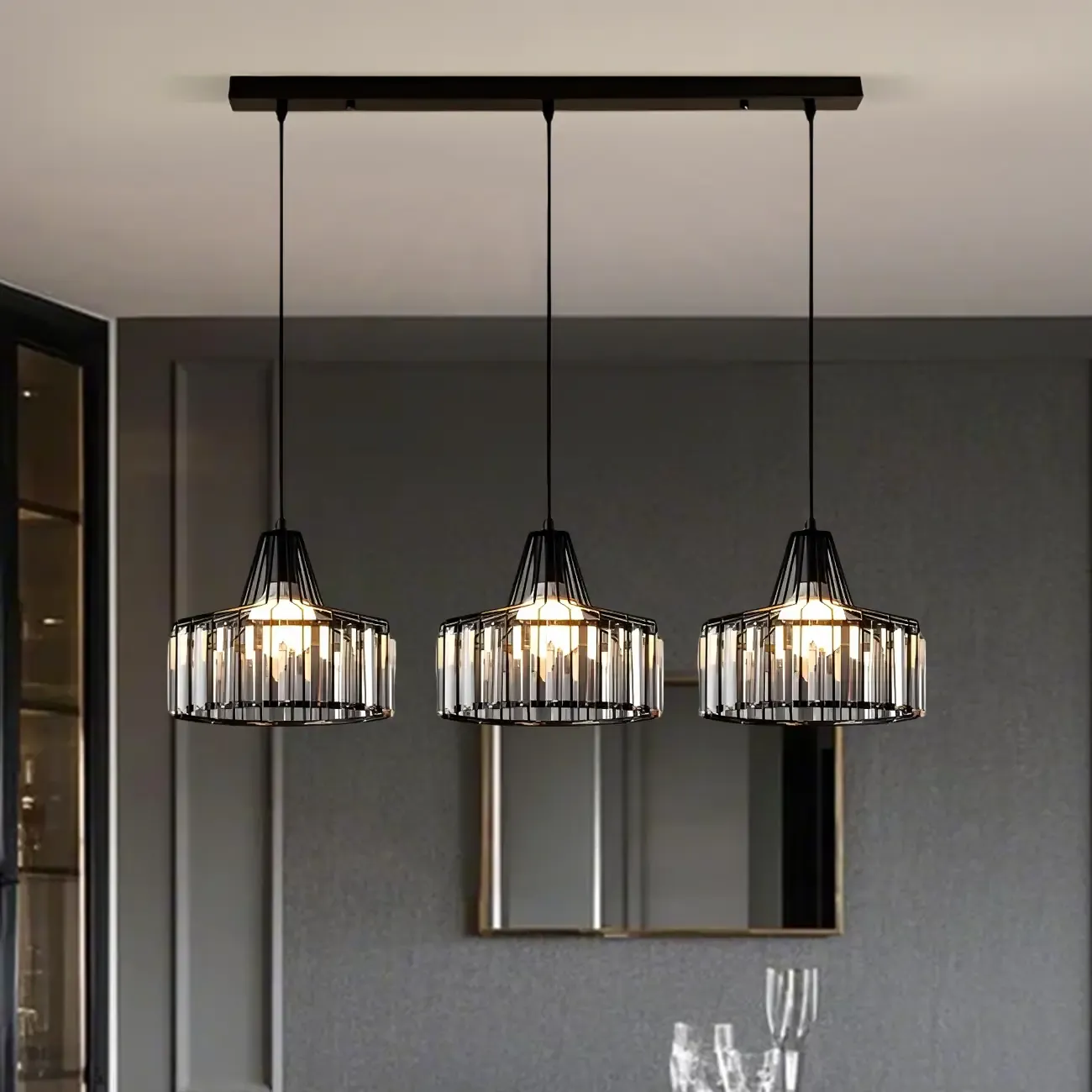 Contemporary Crystal Island Pendant Light for Kitchen