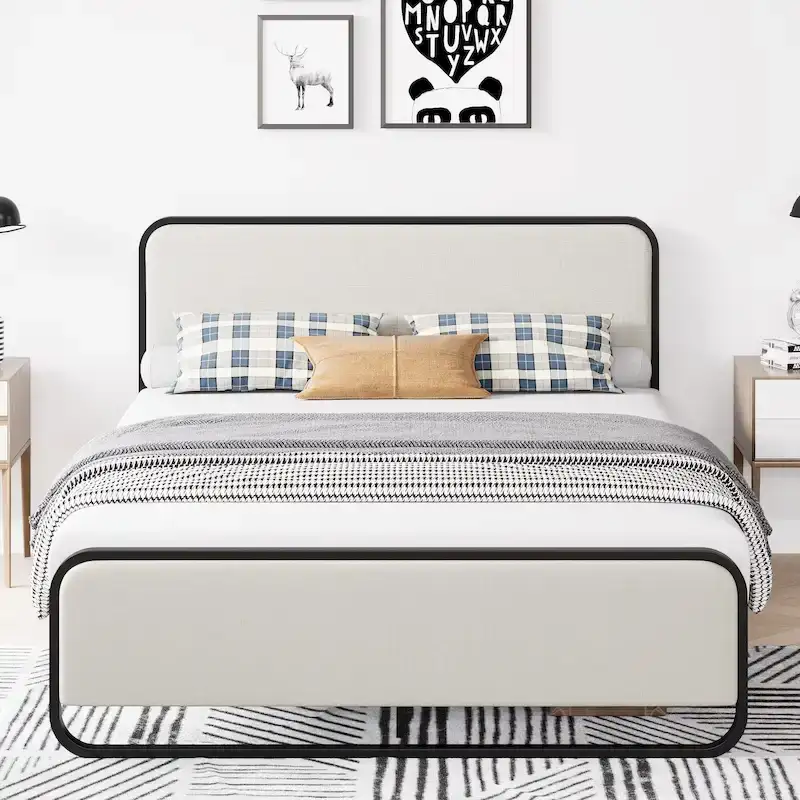 Bed Frame with Upholstered Headboard and Footboard