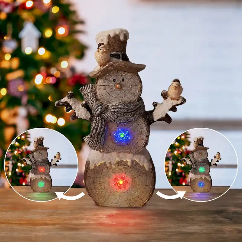 Alpine Corporation QWR1178CC 34  Woodcut Snowman Musical Statue with Color Changing LED Snowflakes - 22 L x 8 W x 34 H