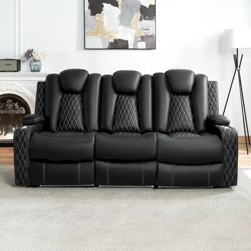 Premium Air Leather Home Theater Loveseat with LED Lights, Recliner with Built-in Speakers & Wireless Charging