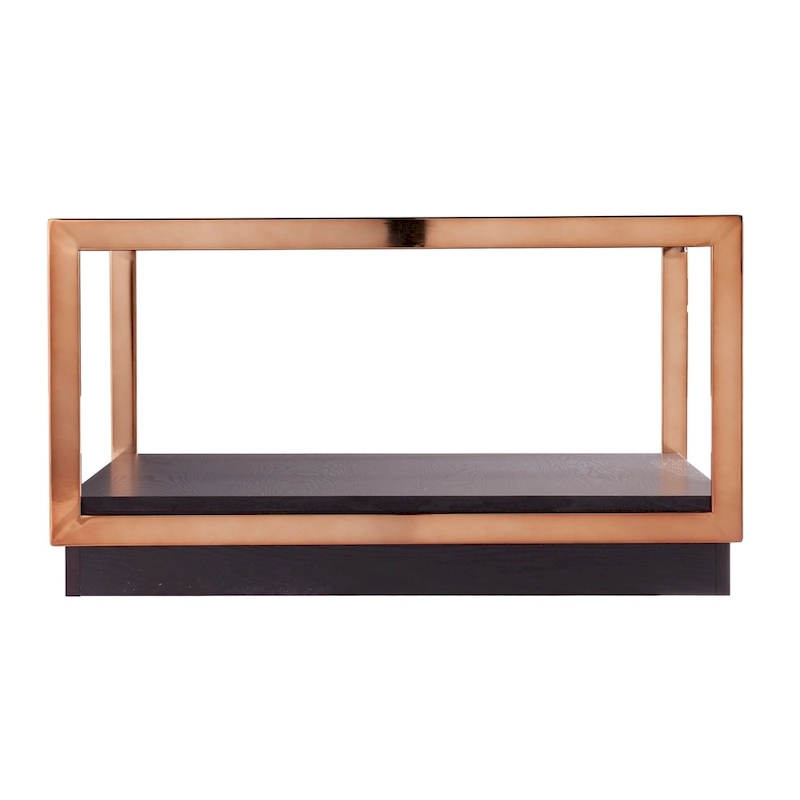 SEI Furniture Luna Transitional Square Metallic Coffee Table with Glass Top and Wood Base Shelf