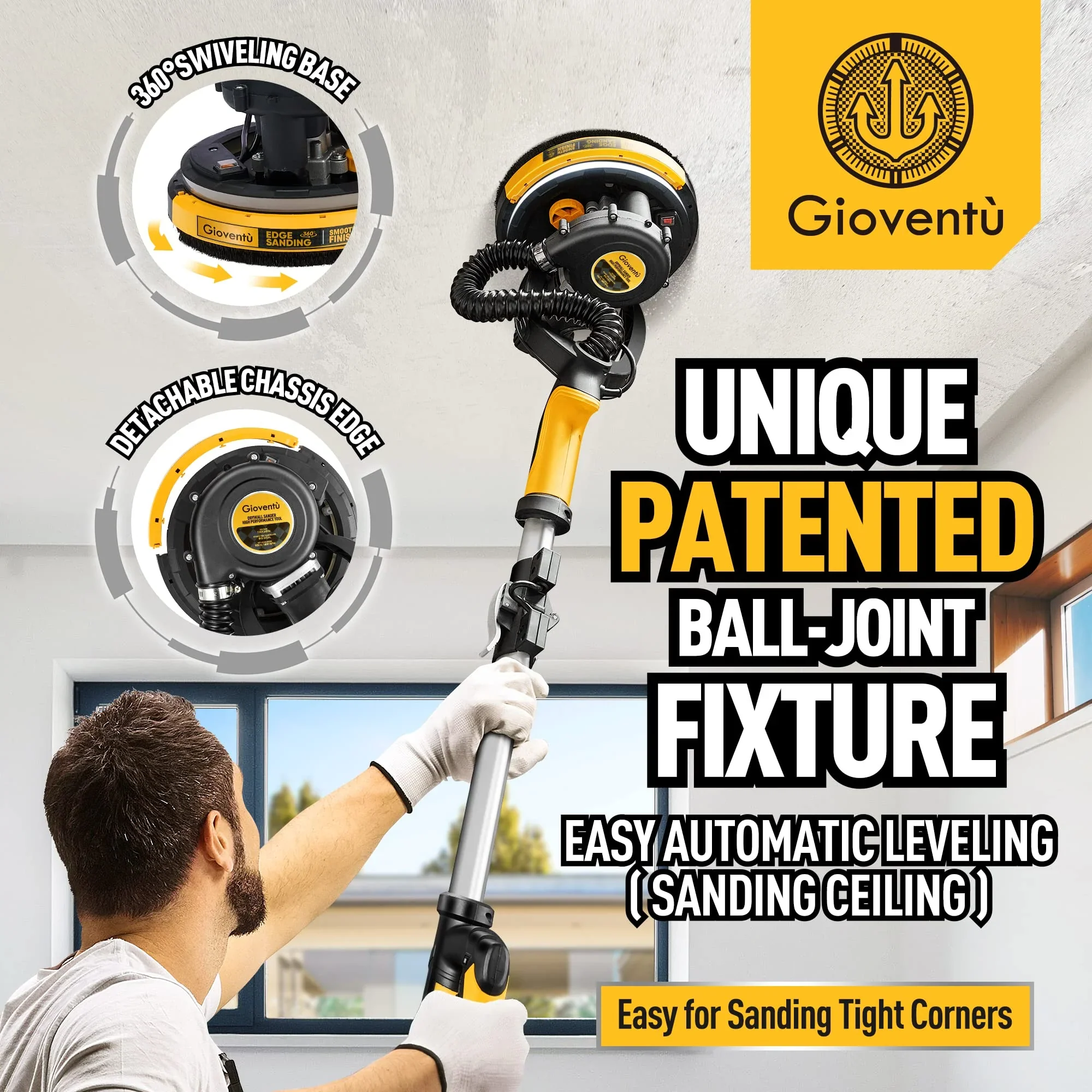 Giovent Electric Drywall Sander with Vacuum for Popcorn Ceiling