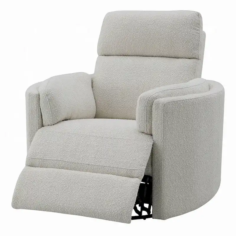 Siri Swivel Glider Recliner Chair, Plush Beige Boucle, Soft Cushioned