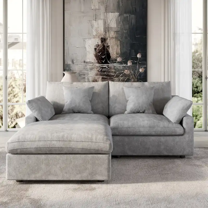 Modular Sectional Sofa Cloud Couch with Ottoman, 119 L Shaped Linen Blend Fabric Minimalist Sectional Sofa for Living Room