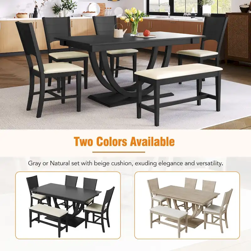 6-Piece Wooden Dining Table Set with Rectangular Table & 4 Chairs