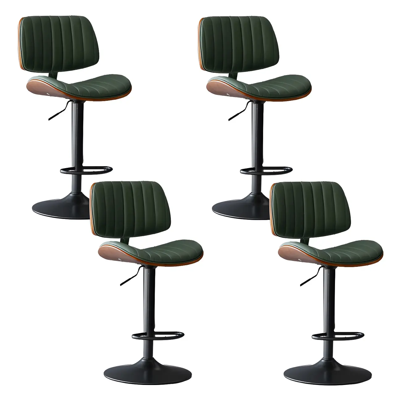Adjustable Height Bucket Swivel Leather Bar Stool with Back