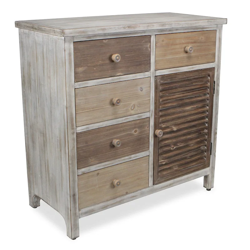 HomeRoots 32 Brown Rustic Solid Wood End Table Cabinet With Five Drawers - 31.75