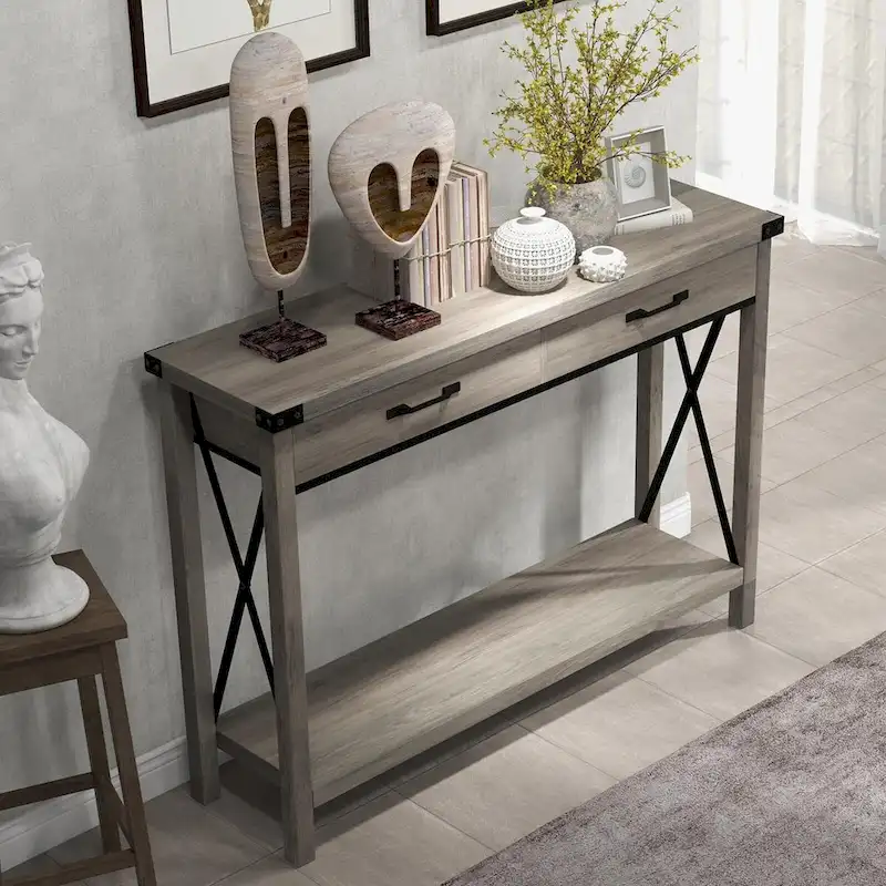 Industrial Console Table with Drawers